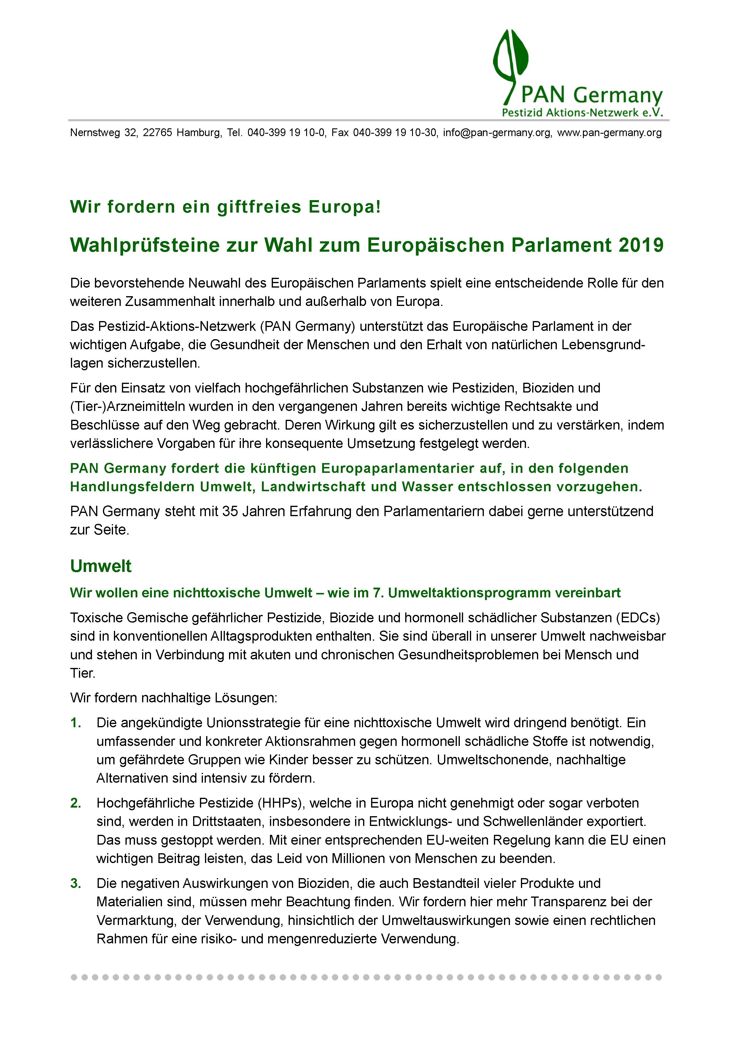 PAN Germany Wahlprüfsteine 2019